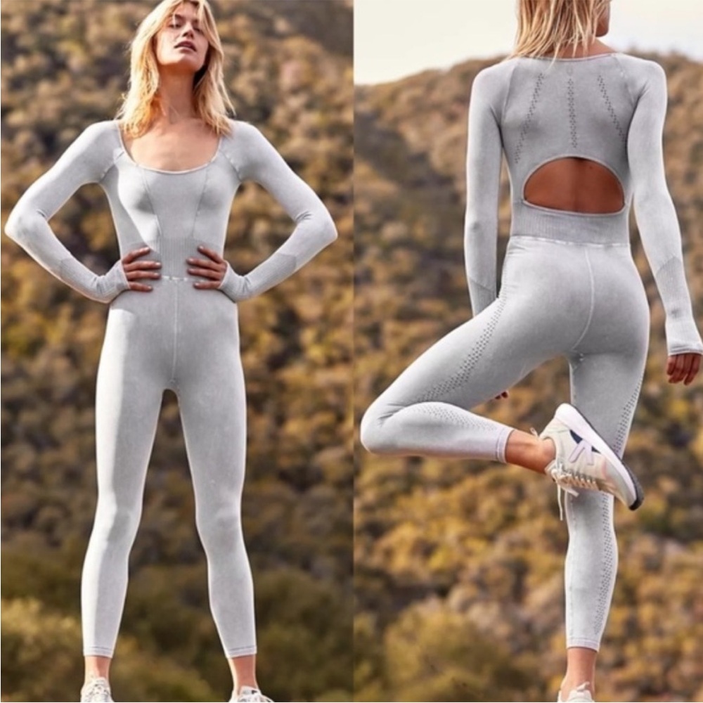Free People Good Karma Long Sleeve Jumpsuit Grey XS/S